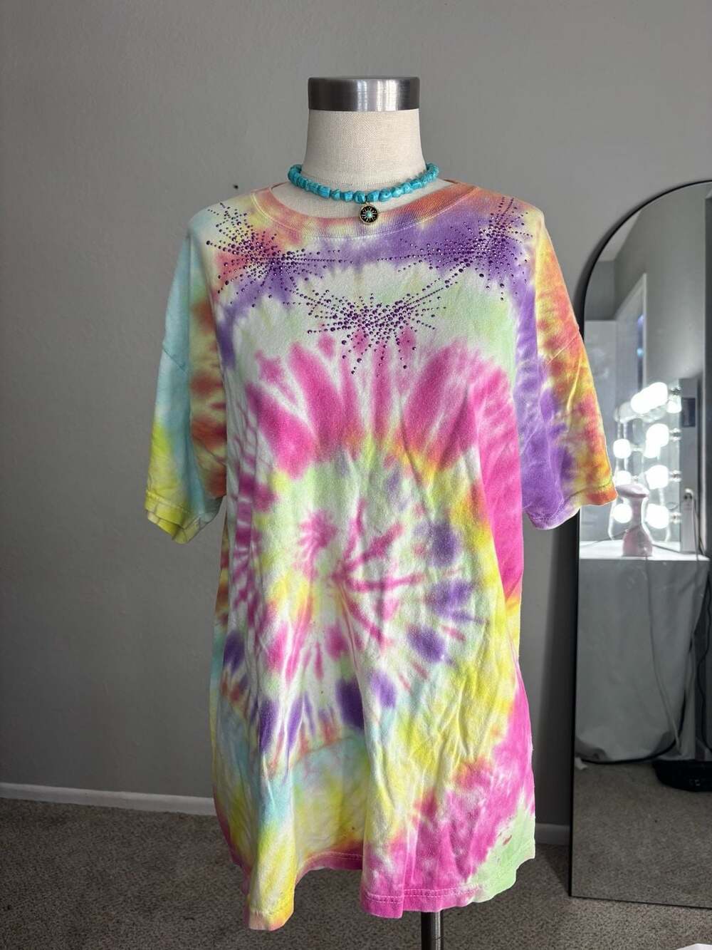 Adorned by Jen Wonders Tie-Dye Short Sleeve T-Shirt with Rhinestone Embellishmen
